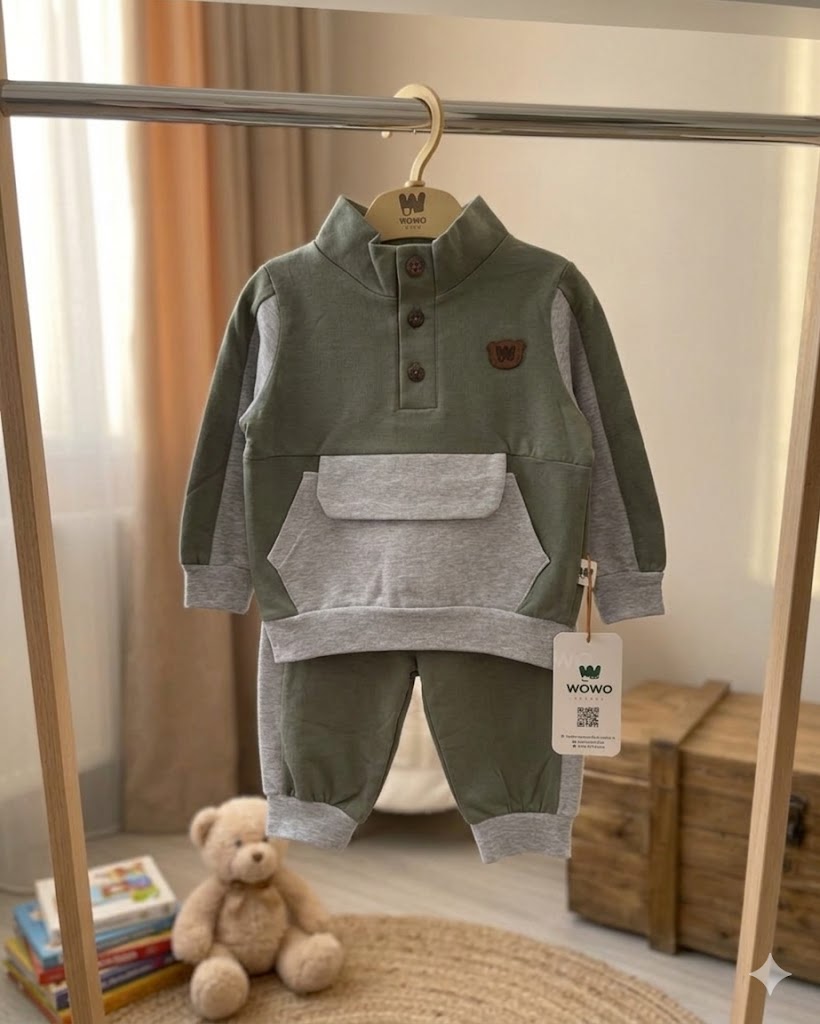 2-Piece Cotton Set-Grey and Green (6-24 months)