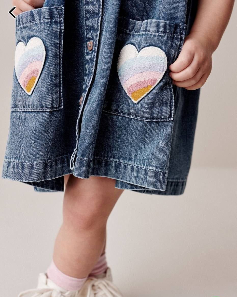 Girls Denim Heart Pocket Dress (2-7 years)
