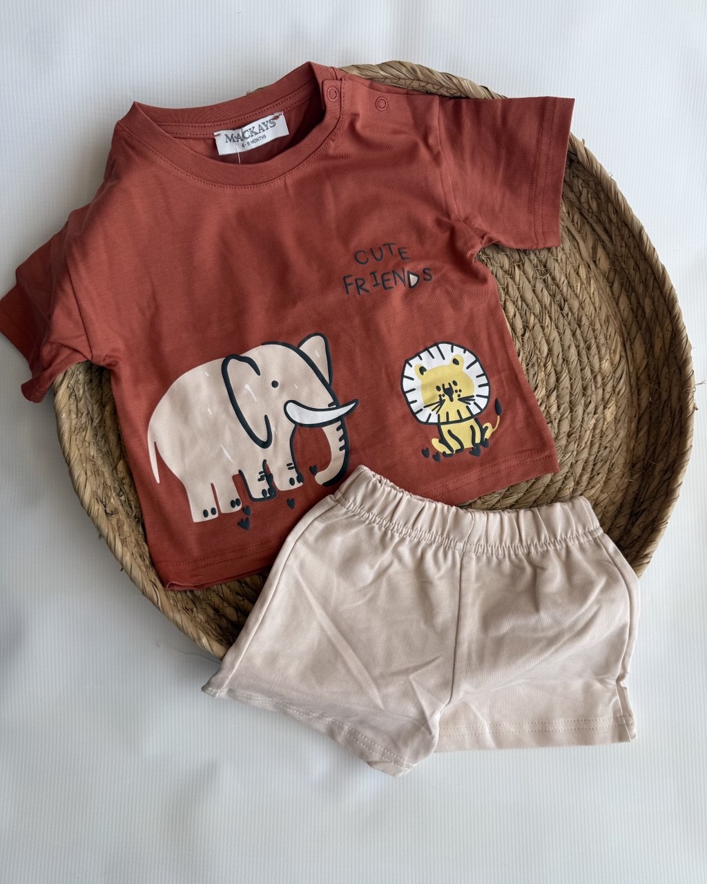 Elephant & Lion Tee with Beige Shorts Set  ( 6 months-3 years)