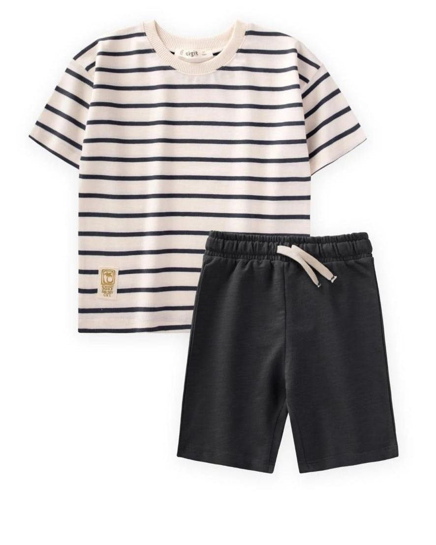2-Piece Nautical Stripe Tee & Shorts Set (available in three colors)