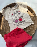 Short Set With Coral Short for Baby Girl-Bear Love ( 9 months-3 years)