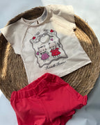 Short Set With Coral Short for Baby Girl-Bear Love ( 9 months-3 years)
