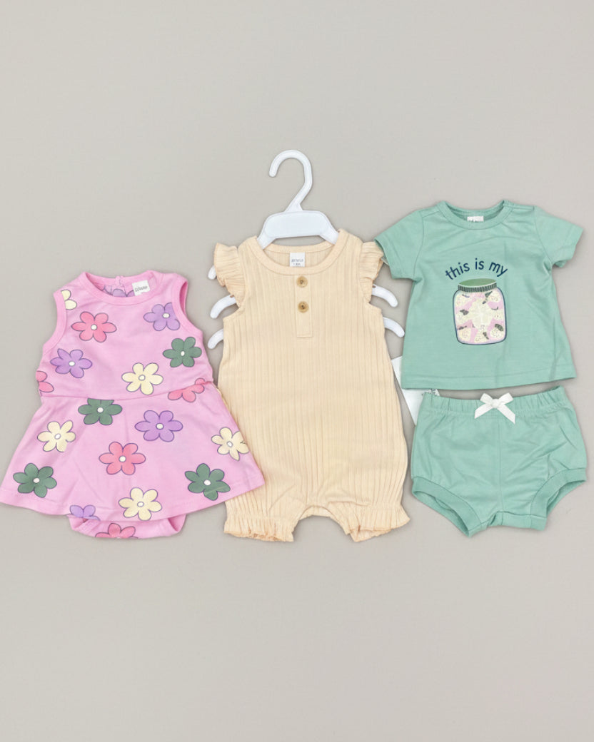 4-Piece Flowers and Jar Mix Girl Summer Set (3-18 months)