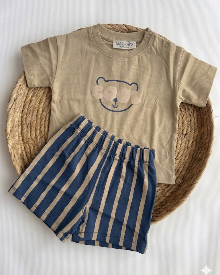 "Cool Bear" Retro Striped Shorts Set (6 months-3 years)