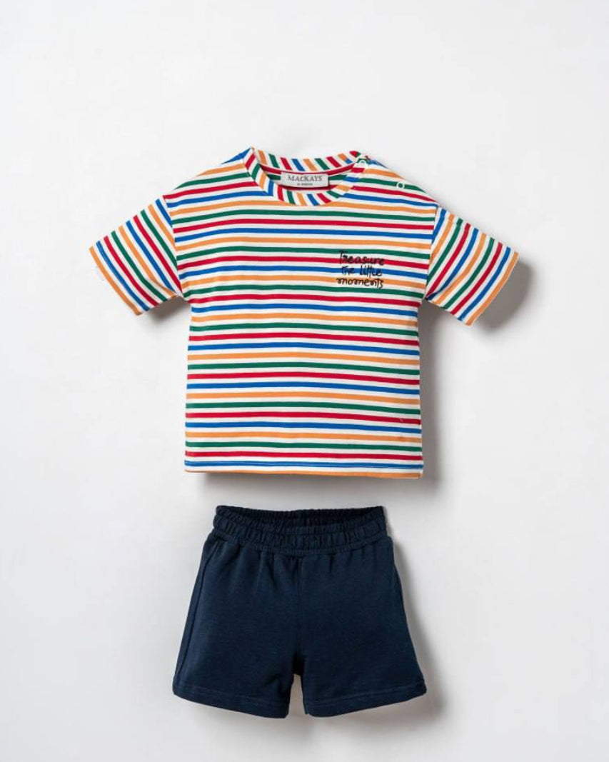 Rainbow Stripe 'Little Moments' Tee & Navy Shorts Set  ( 6 months-3 years)
