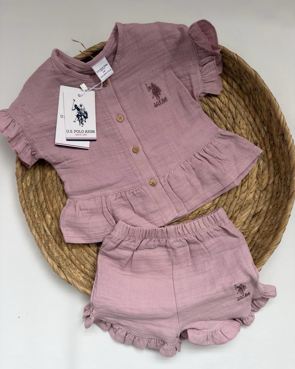 U.S. Polo Assn Purpule Muslin Ruffle Set (6 months up to 3 years)