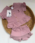 U.S. Polo Assn Purpule Muslin Ruffle Set (6 months up to 3 years)