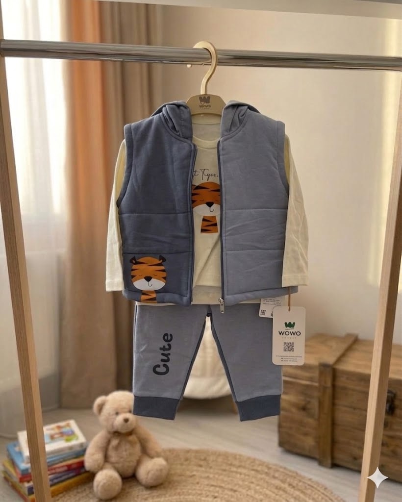 3-Pieces Cute Tiger Cotton Tracksuit (1-4 Years)