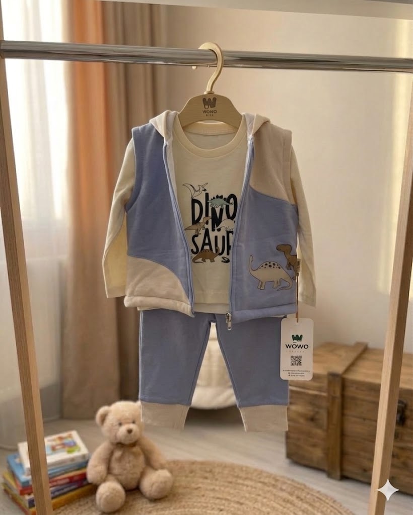 3-Pieces Dino Patterned Cotton Tracksuit (1-4 Years)