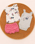 3-Piece Butterfly Print & Pink Ruffle Shorts Set (3 up to 12 months)