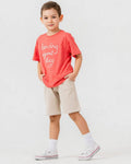 Coral Graphic Tee & Beige Shorts Set ( 2-6 years)