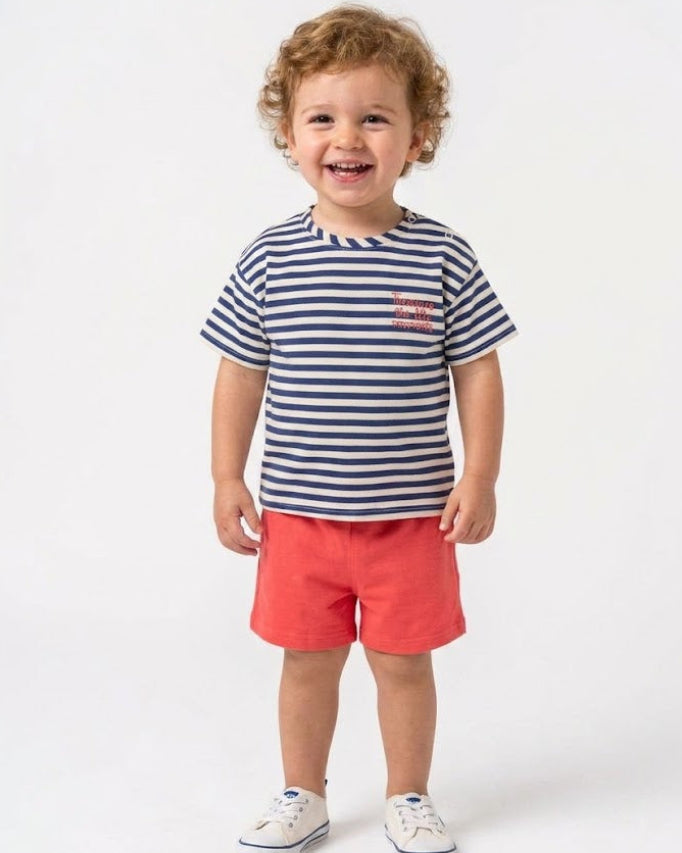 Nautical Stripe 'Little Moments' Tee & Coral Shorts Set  ( 6 months-3 years)