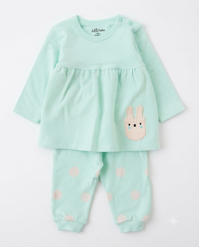 Baby Girl Animal Patterned Cotton 2-Piece Set-Mint Green (3-36 months)