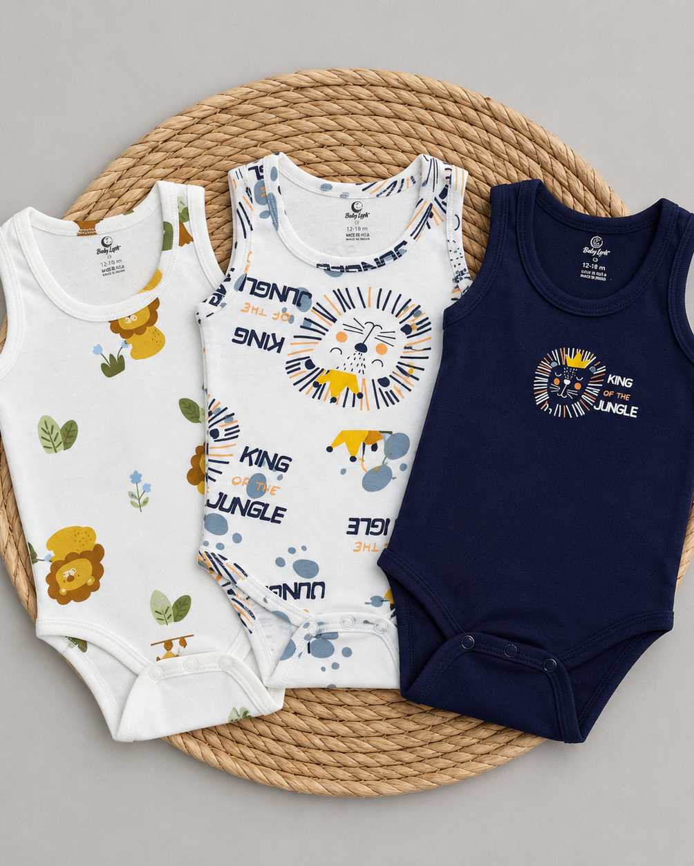 Lion Print  3-pcs Bodysuit Set (18 and 24 months)
