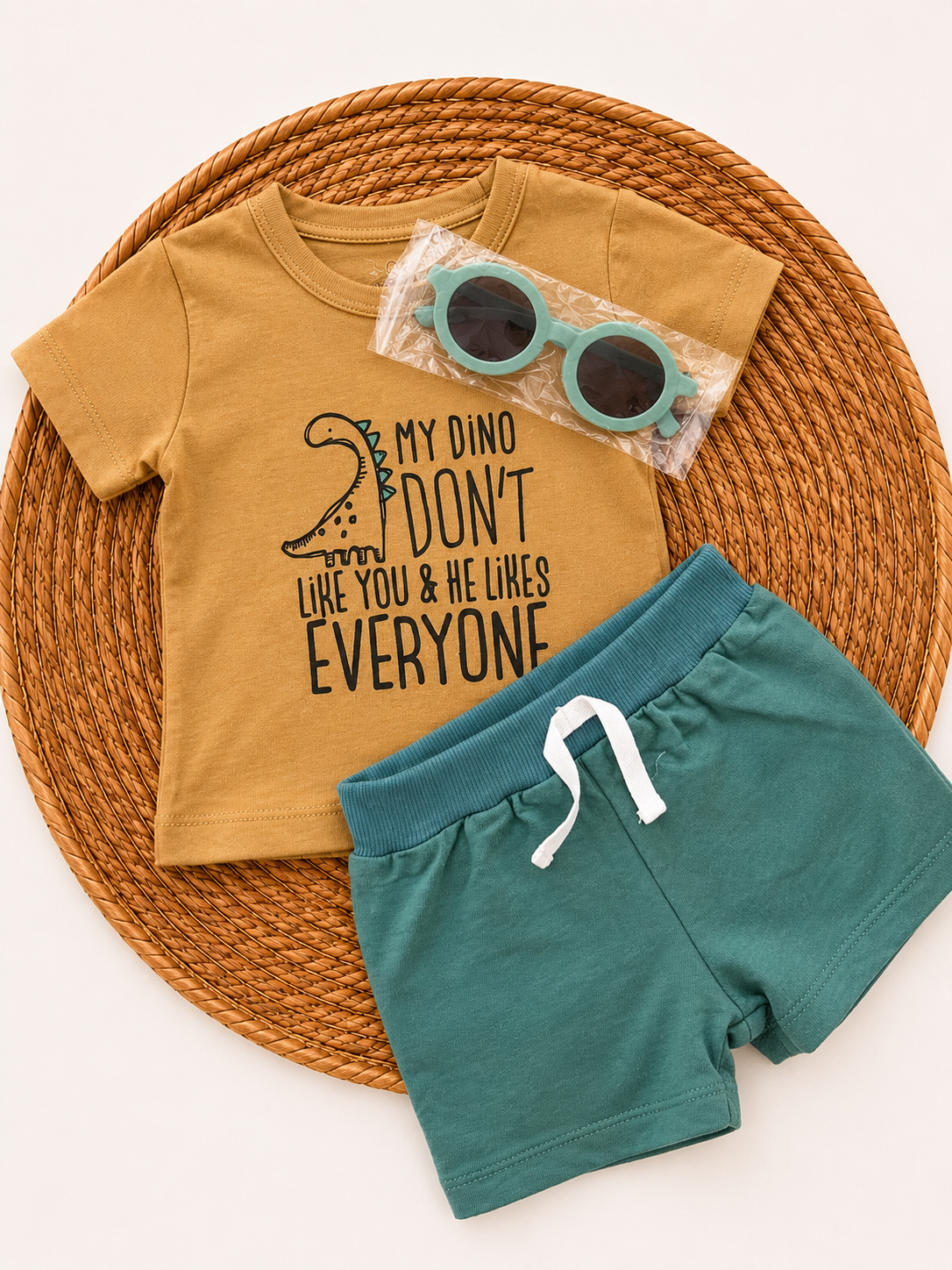 2-Piece Summer Outfit with Sunglasses-Dino (3 up to 18 months)
