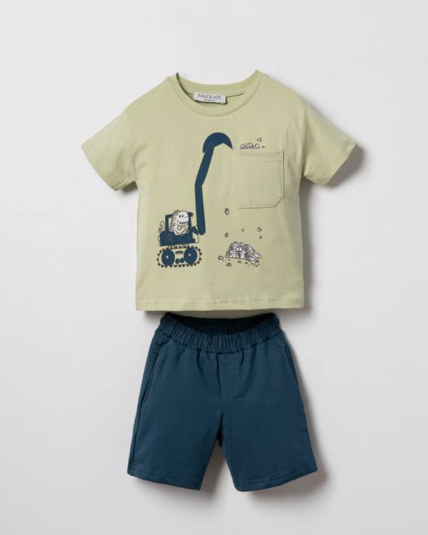 Dino Excavator Shorts Set (Grey and Navy)( 9 months- 4 years)