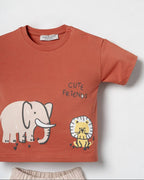 Elephant & Lion Tee with Beige Shorts Set  ( 6 months-3 years)