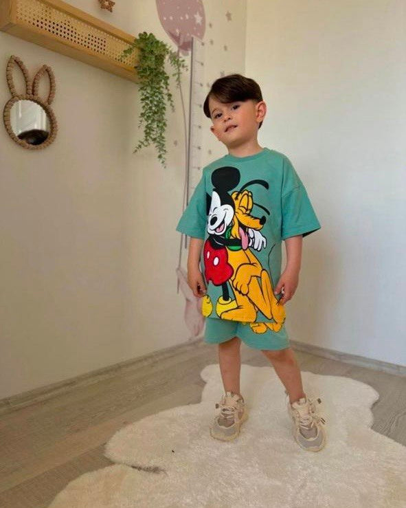 Micky Mouse Green Cotton Short Set (9-10 years)