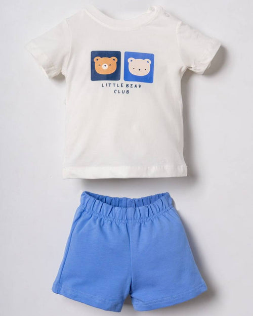 "Little Bear Club" Graphic Tee & Sky Blue Shorts Set ( 3-24 months)