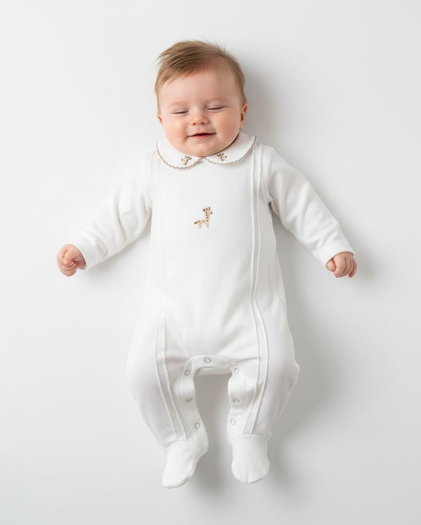 White Cotton Overall With Giraffe Print