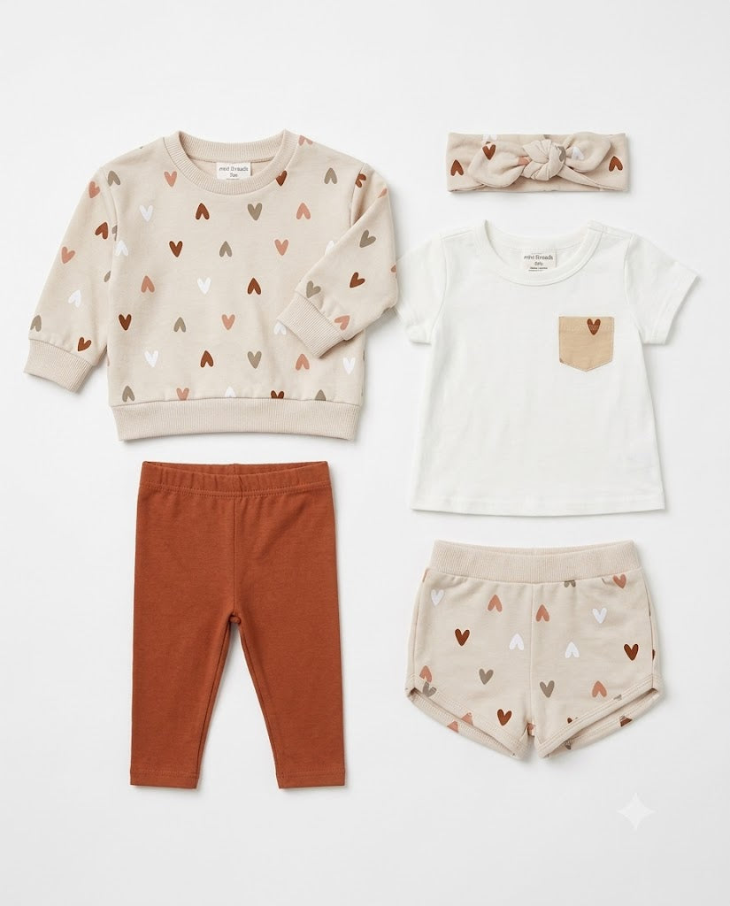 5-Piece Baby Girl Heart Print Outfit Set (3 and 6 months)