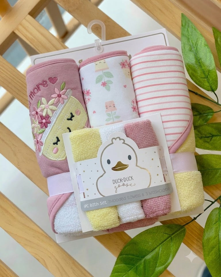 HOODED BATH TOWEL WITH FACE TOWEL-Flowers