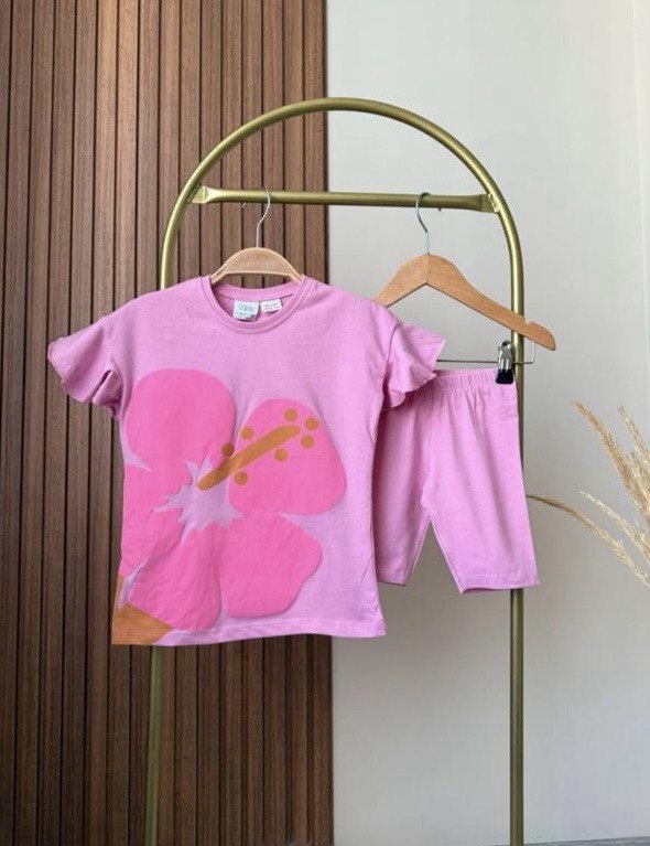 Pink Flower Girl Short Set