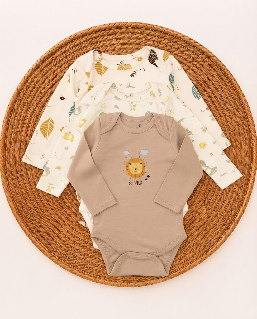 3-pcs Cotton Long Sleeve Bodysuit Set- Lion(9-36 months)