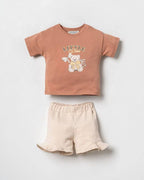 "Little Diva" Terracotta Teddy Bear Set with Ruffled Shorts ( 6 months-3 years)