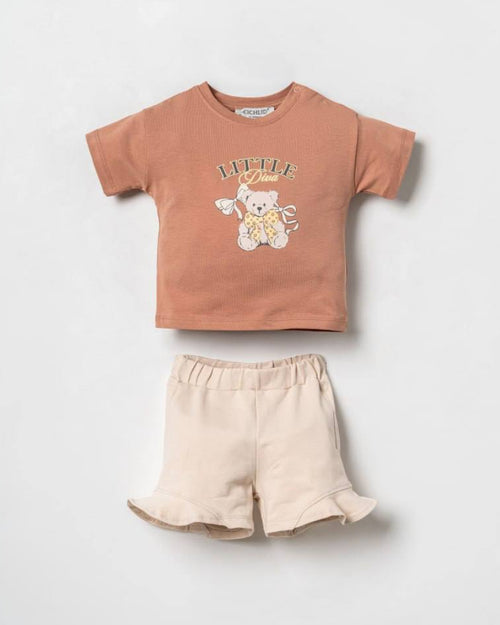 "Little Diva" Terracotta Teddy Bear Set with Ruffled Shorts ( 6 months-3 years)