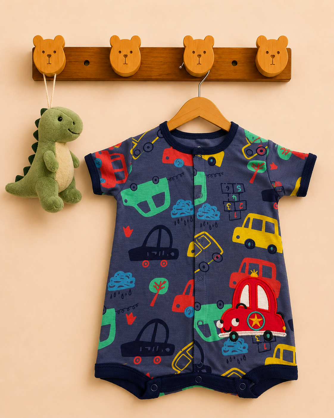 Cars Print One-Piece Cotton Romper