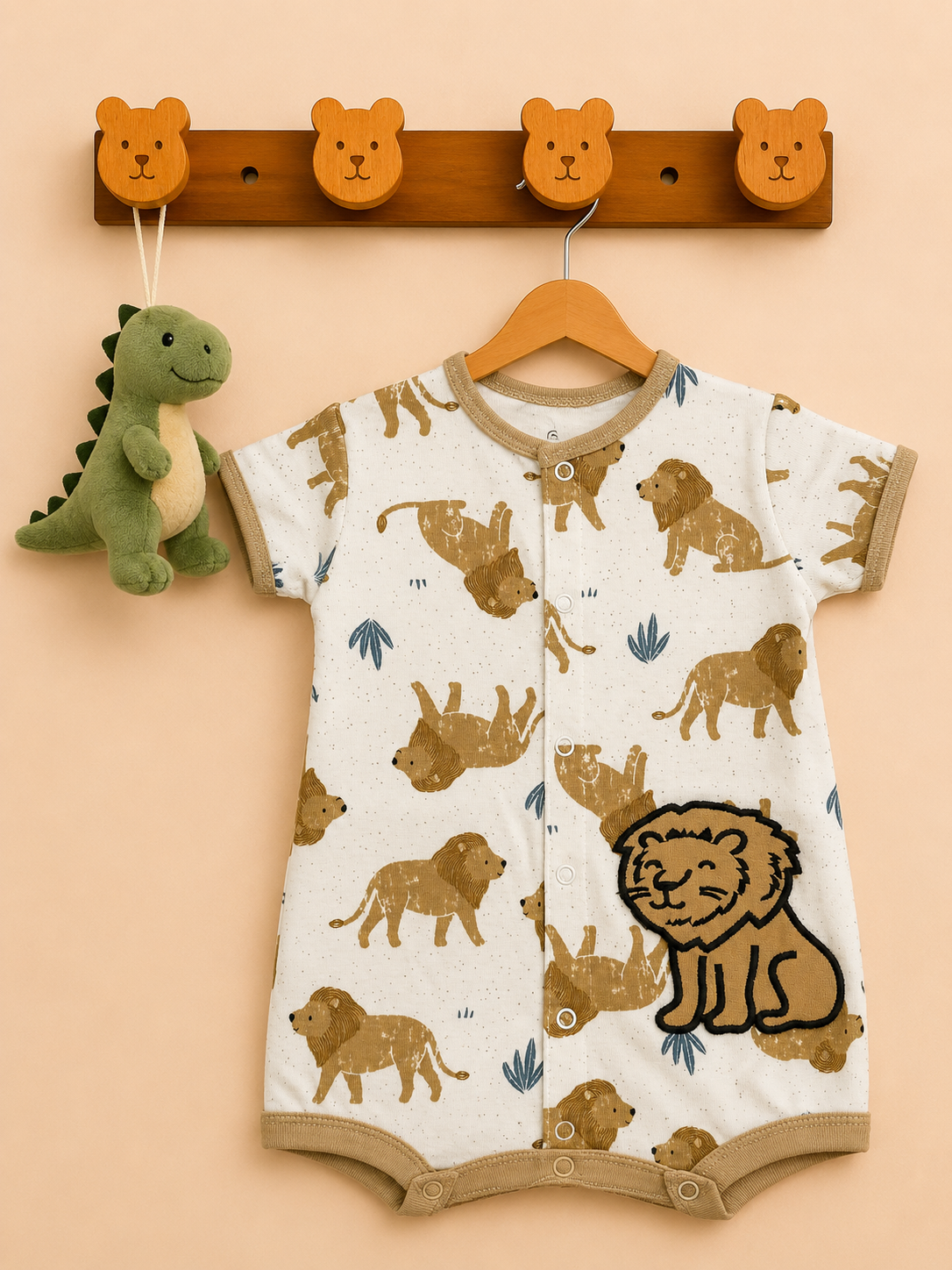 Lion Print One-Piece Cotton Romper