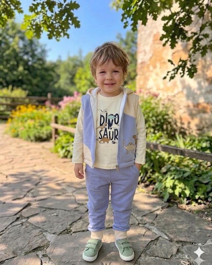 3-Pieces Dino Patterned Cotton Tracksuit (1-4 Years)