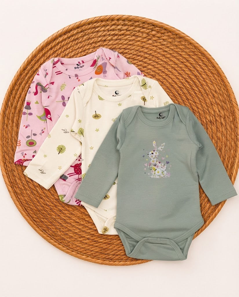 3-pcs Cotton Long Sleeve Bodysuit Set- Bunny (6-36 months)