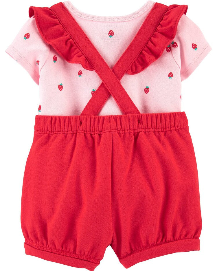 2-Piece  Stripe Salopette with Strawberry Print
