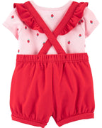2-Piece  Stripe Salopette with Strawberry Print