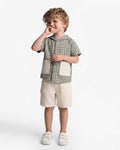 Two-Piece Grid Pattern Hooded Set- Blue and Grey (2-3-4 years)