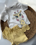 Giraffe Graphic Tee & Yellow Paperbag Shorts Set  ( 6 months-3 years)