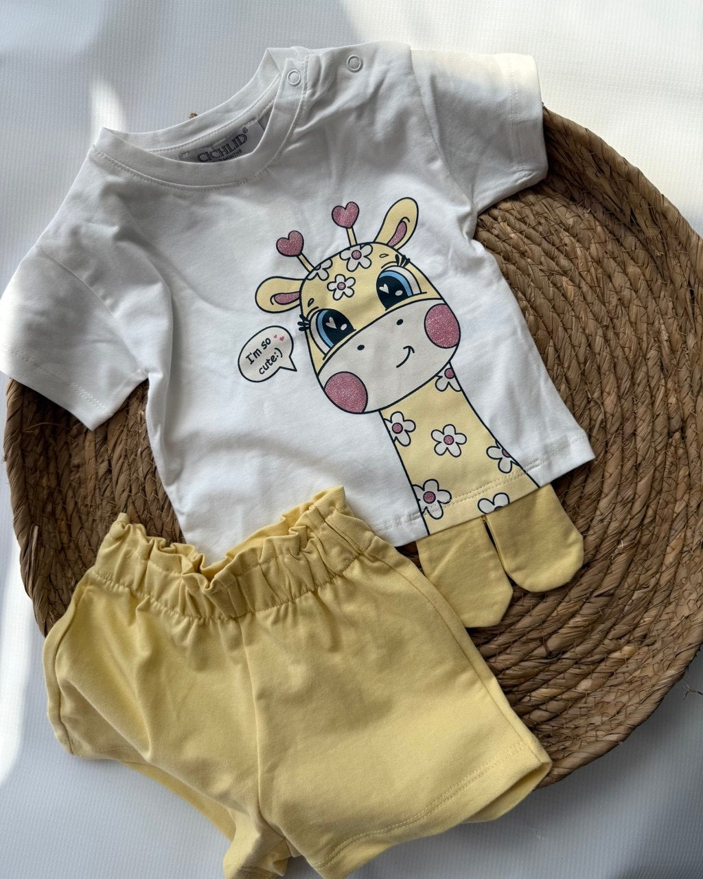 Giraffe Graphic Tee & Yellow Paperbag Shorts Set  ( 6 months-3 years)