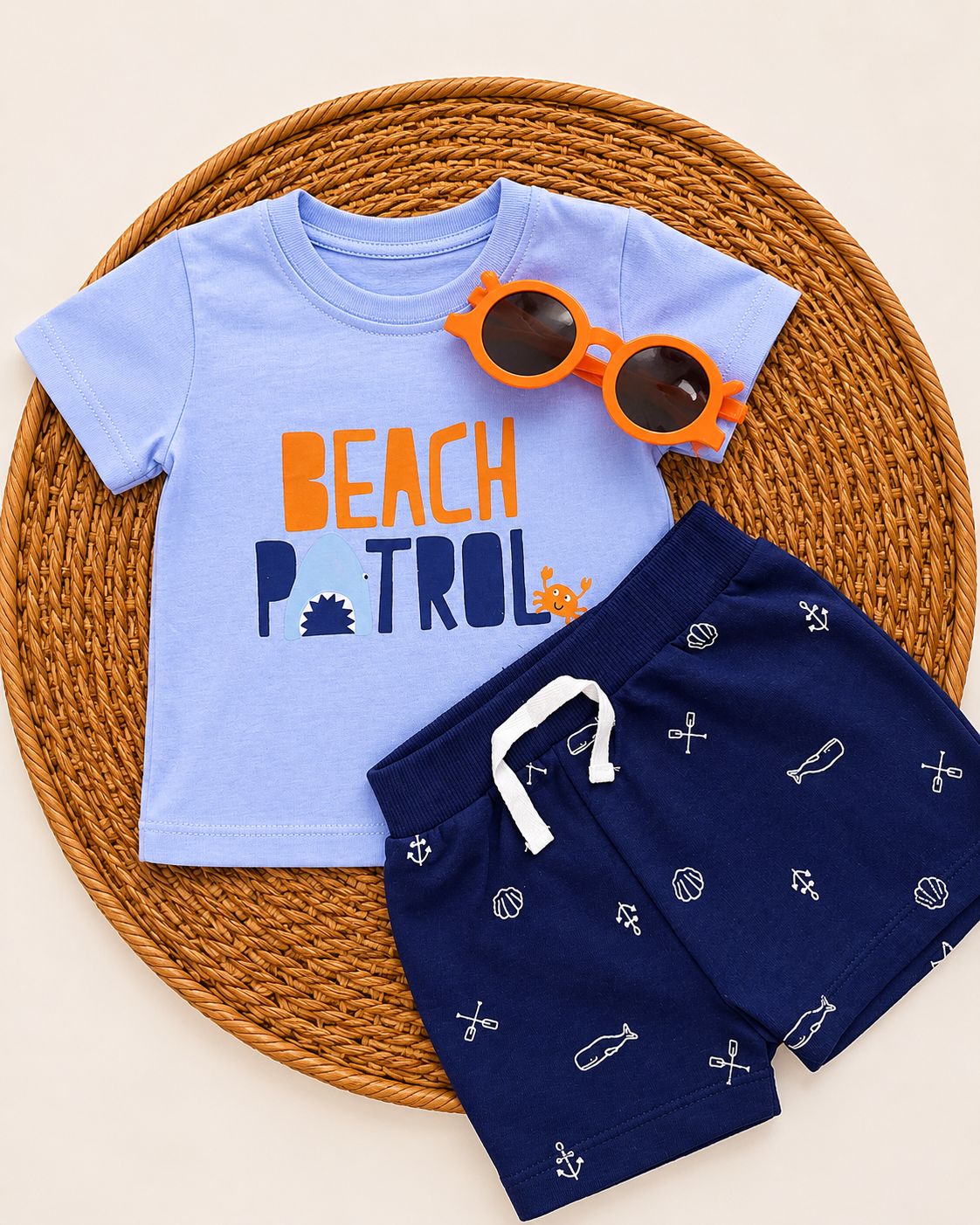 2-Piece Summer Outfit with Sunglasses-Beach(3 up to 18 months)