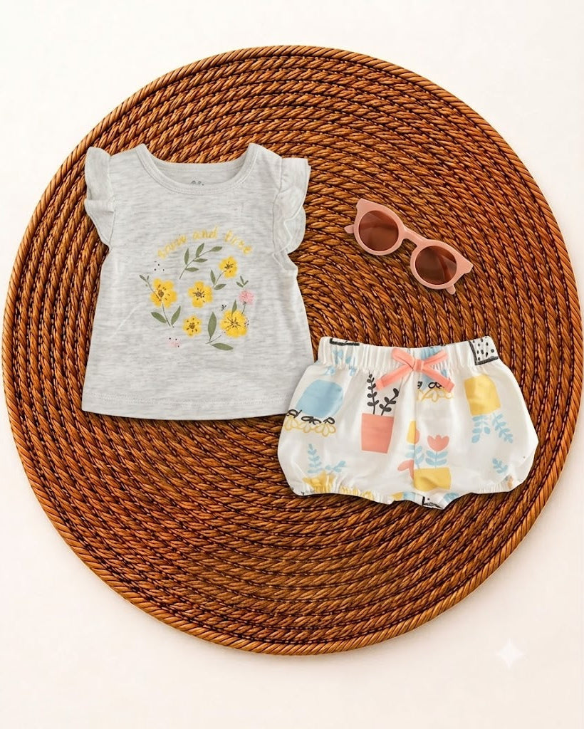 3-Piece Summer Outfit with Sunglasses- Flowers (3 up to 18 months)