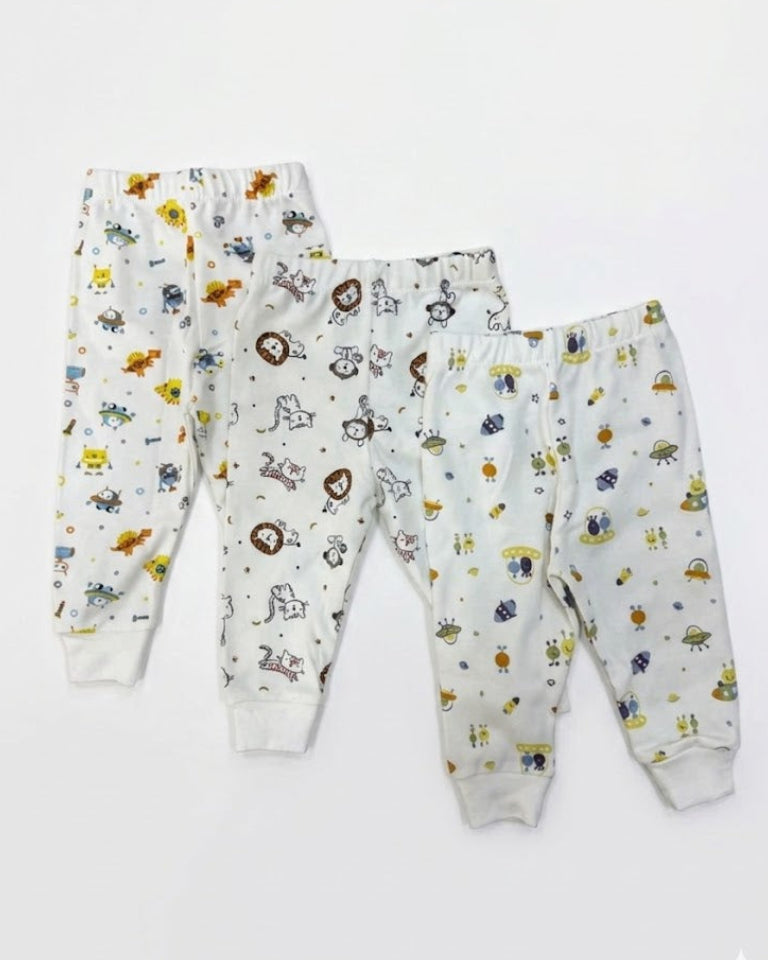 1-piece Unisex White Printed Pants (0-24 months)