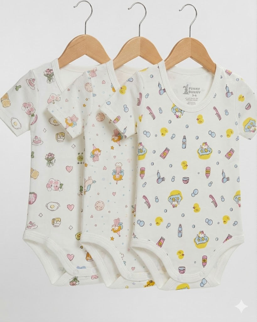 1-piece White Printed 1/2 Sleeve Bodysuit (0-24 months)