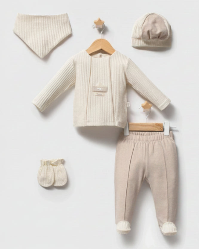 Baby Boy Beige Cotton Newborn Set (0-1 months)