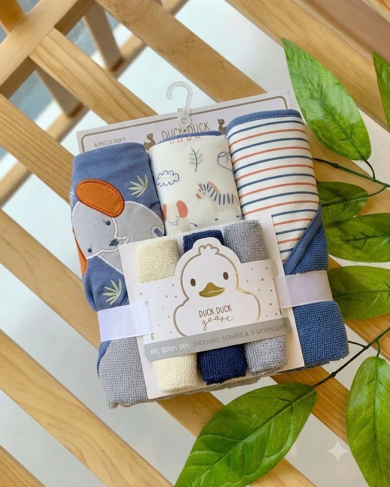 HOODED BATH TOWEL WITH FACE TOWEL-Elephant