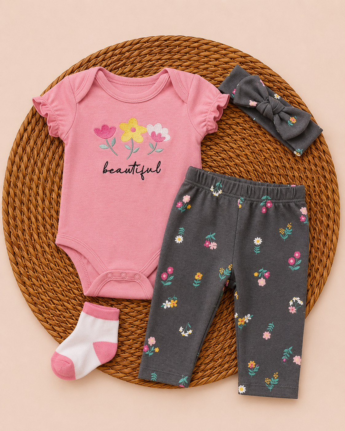 4-Piece Summer Set -Beutifull Flowers(3 up to 9 months)