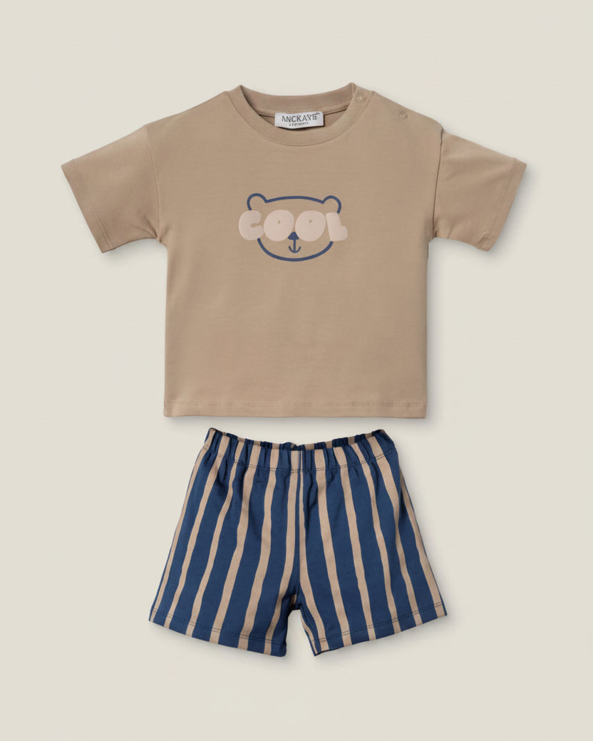 "Cool Bear" Retro Striped Shorts Set (6 months-3 years)