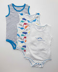 3-Pieces Cut Sleeve Cotton Bodysuit-Blue