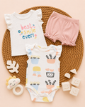 Baby Girl 3-Piece Summer Outfit Set – Best Smile Ever T-Shirt, Floral Bodysuit & Pink Bloomers (3 up to 12 months)