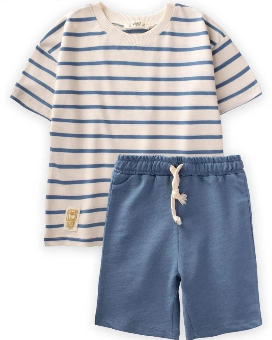 2-Piece Nautical Stripe Tee & Shorts Set (available in three colors)